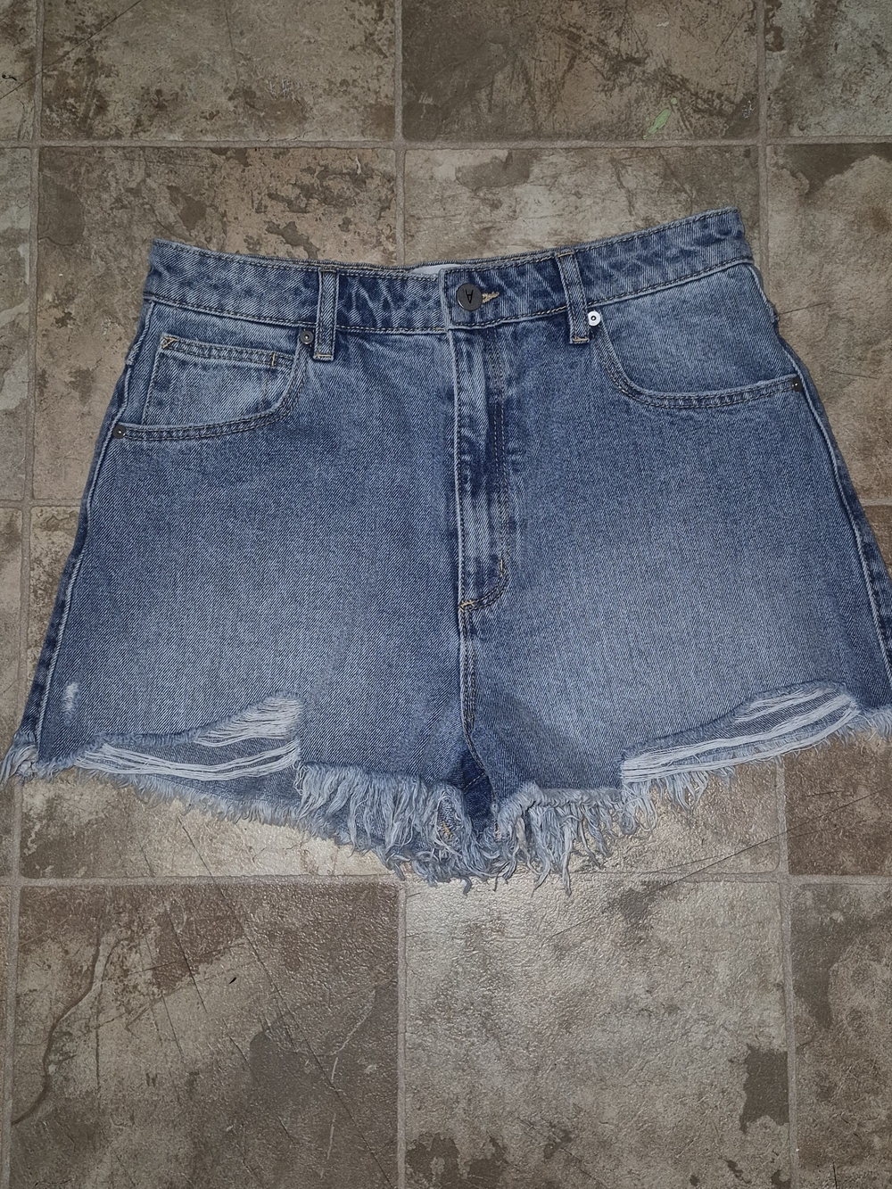 Abrand Distressed High-Rise Denim Shorts - Blue
